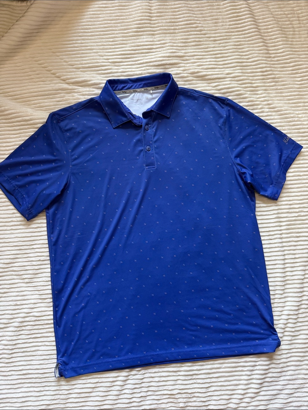 Walter Hagen 11 Men's Blue Pattern Short Sleeve Polo Shirt Large